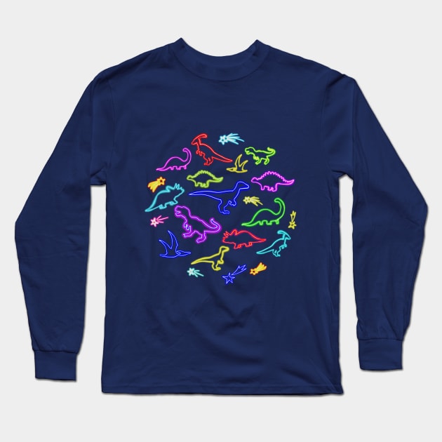 Neon Dinosaurs Long Sleeve T-Shirt by Lyara Costa